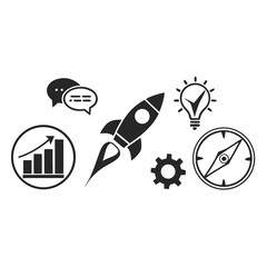 Business Growth Strategy Icons Rocket Graph Idea Compass.