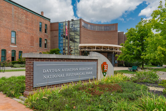 Dayton, OH, USA - August 19, 2024:  Dayton Aviation Heritage National Historical Park, the location of the Wright Cycle Company, the bicycle shop of the Wright brothers.