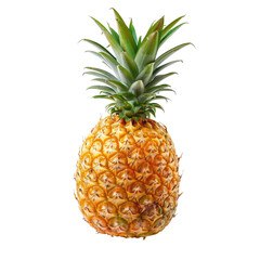 Single pineapple, vibrant yellow-gold skin, green leaves