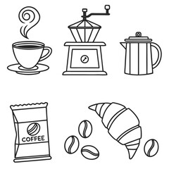 Coffee Time Cup Grinder Kettle Beans Croissant Bag.