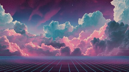 Dreamy Neon Clouds in Retro Skyline