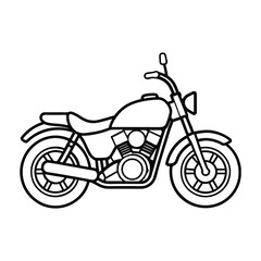 Fototapeta premium A black and white outline illustration of a classic motorcycle, viewed from the side, showcasing its engine and wheels.