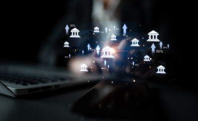 Online banking and digital banking innovation combining finance and technology, optimizing online...