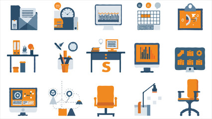 Office Workspace and Business Concepts Illustration Set A Collection of Vector Illustrations and Symbols for the Modern Workplace