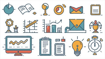 Business and Finance Doodle Icons Colorful Marketing and Investment Symbols