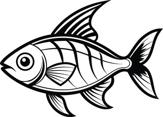 Tetra fish silhouette, aquarium pet line art, freshwater fish vector, minimal aquatic drawing, small marine icon