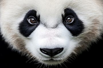 Fototapeta premium Captivating close-up of a Giant Panda's face, highlighting its iconic black and white fur, expressive eyes, and adorable nose. Nature's gentle giant.