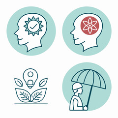 Conceptual Icons Representing Ideas and Protection.