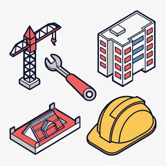 Construction Site Isometric Elements Collection.