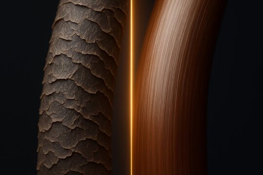 A dramatic before and after of hair cuticle repair. A glowing line separates the damaged strand from the smooth result of a deep repair treatment. Animation showing intensive hair repair.