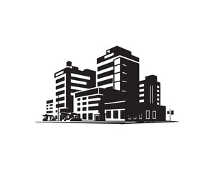 Fototapeta premium Black and white city skyline icon with buildings and simple details
