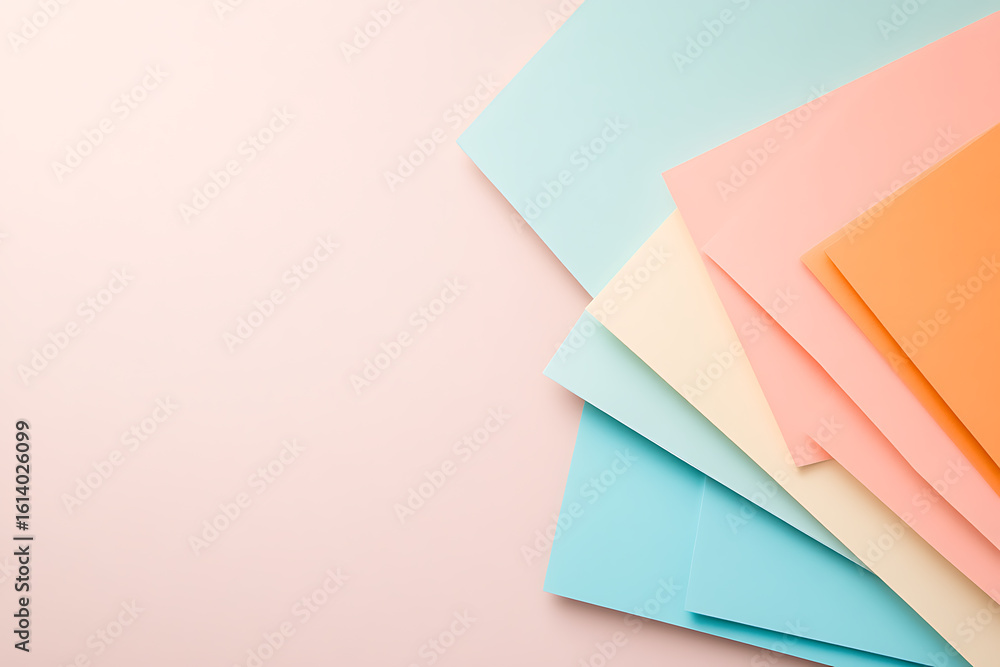 Poster pastel paper palette: an array of soft-hued paper in a minimalist arrangement, perfect for adding a 