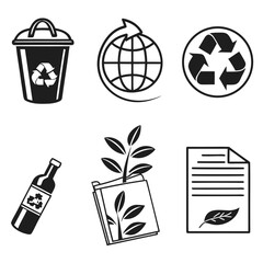 Ecofriendly icons for recycling and sustainability.
