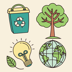 Ecofriendly icons for sustainability and environmental awareness.
