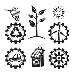 Ecofriendly technology and renewable energy icons.