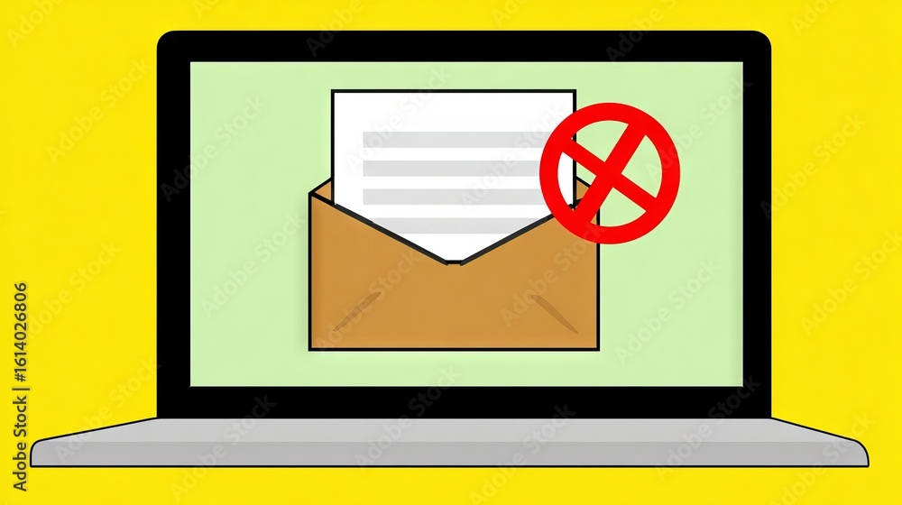 Poster laptop displaying an envelope with a crossed-out symbol, illustrating the concept of email rejection