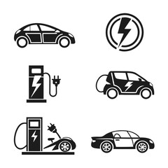 Electric Car Charging Station and Vehicle Icons.