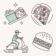 Fast Food Delivery Scooter and Delicious Meals.