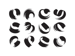 Collection of abstract black brush stroke shapes vector isolated on white background