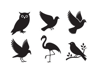 Collection of bird silhouettes vector isolated on white background