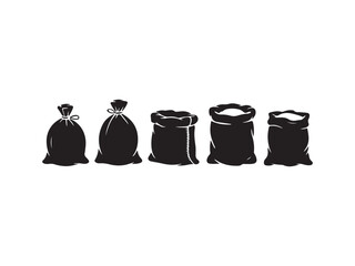  Collection of black garbage bags silhouette vector isolated on white background