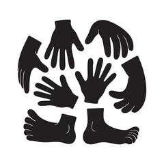  Collection of black hand and foot silhouettes vector isolated on white background