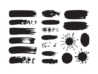 Collection of black paint brush strokes and splatters vector isolated on white background