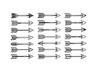 Collection of hand drawn style arrow silhouettes vector isolated on white background.