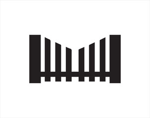 Obraz premium Black silhouette icon illustration of a simple picket fence on white background