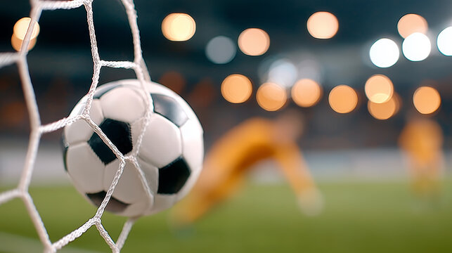 Soccer Ball Entering Goal Net at Night