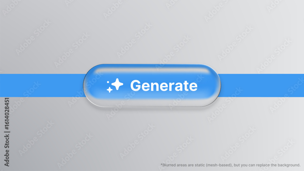 Poster liquid glass morphism vector button with generate text. modern ui ux design element. creative digita