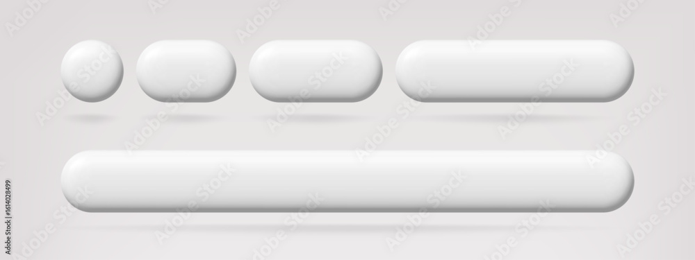 Poster neumorphic buttons template. blank 3d circle, oval, rounded rectangle, and long pill shapes. ui ux d