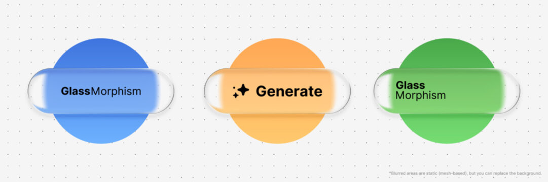 Glass morphism interface elements with text for UI UX design vector. Modern abstract frosted glass effect for web and app development.