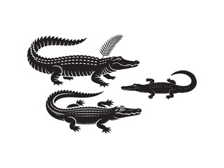 Three alligators silhouette vector isolated on white background