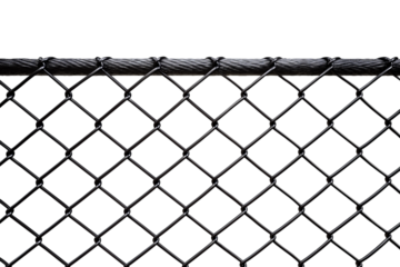 Black chain-link fence texture isolated on a transparent background in PNG format.