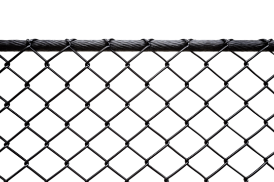 Black chain-link fence texture isolated on a transparent background in PNG format.