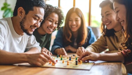 A group of friends gathered around a board game, a picture of shared laughter and genuine connection in the warm embrace of friendship.