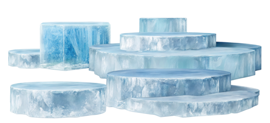 Frosty ice blocks stacked symmetrically for a stunning winter themed display or celebration setup