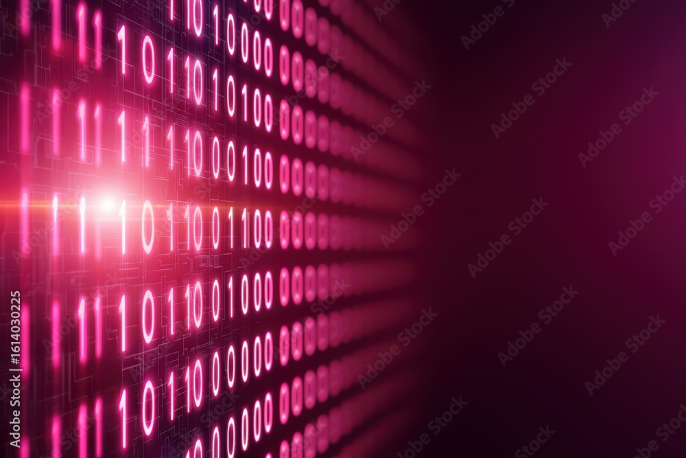 Poster digital binary code in vibrant pink light display