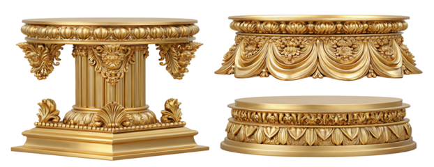 Golden architectural column capitals with ornate details for luxurious interior design elements