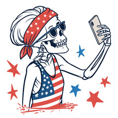 Patriotic Skeleton Selfie Cartoon