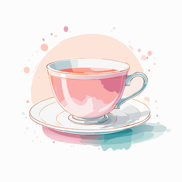 teacup drawing with colour