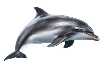 Dolphin, full-body, realistic rendering, isolated on a transparent background in PNG format.