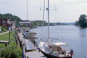 Sailboats at dock, on Rondout Creek, Kingston, New York