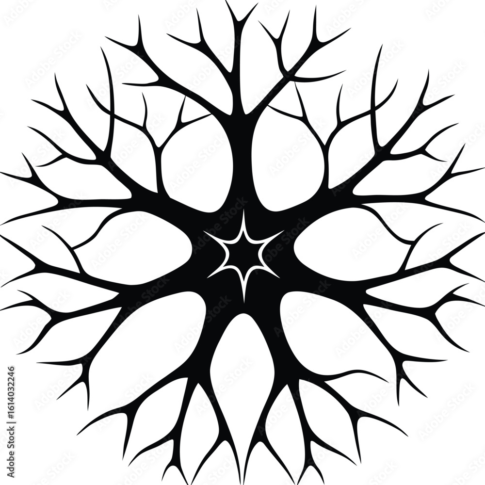 Poster vector art of abstract floral design featuring a radial pattern of stylized tree branches in black a