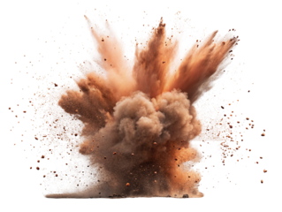 Powerful explosion with dynamic dust and debris particles captured in action photography scene