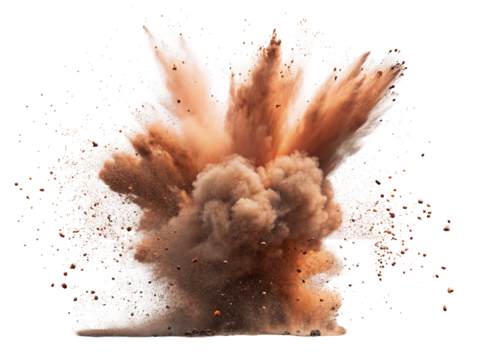 Powerful explosion with dynamic dust and debris particles captured in action photography scene