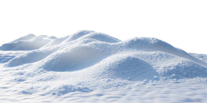 Mounds of pure white snow under bright sunlight highlighting texture in wintery landscape scenery