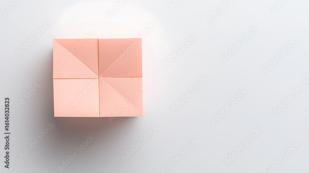 Poster geometric arrangement: four salmon-colored squares create a larger square, showcasing triangle patte