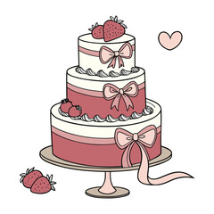 Delicious vector illustration of a sweet wedding cake with strawberry and cream decoration, perfect for any celebration or party